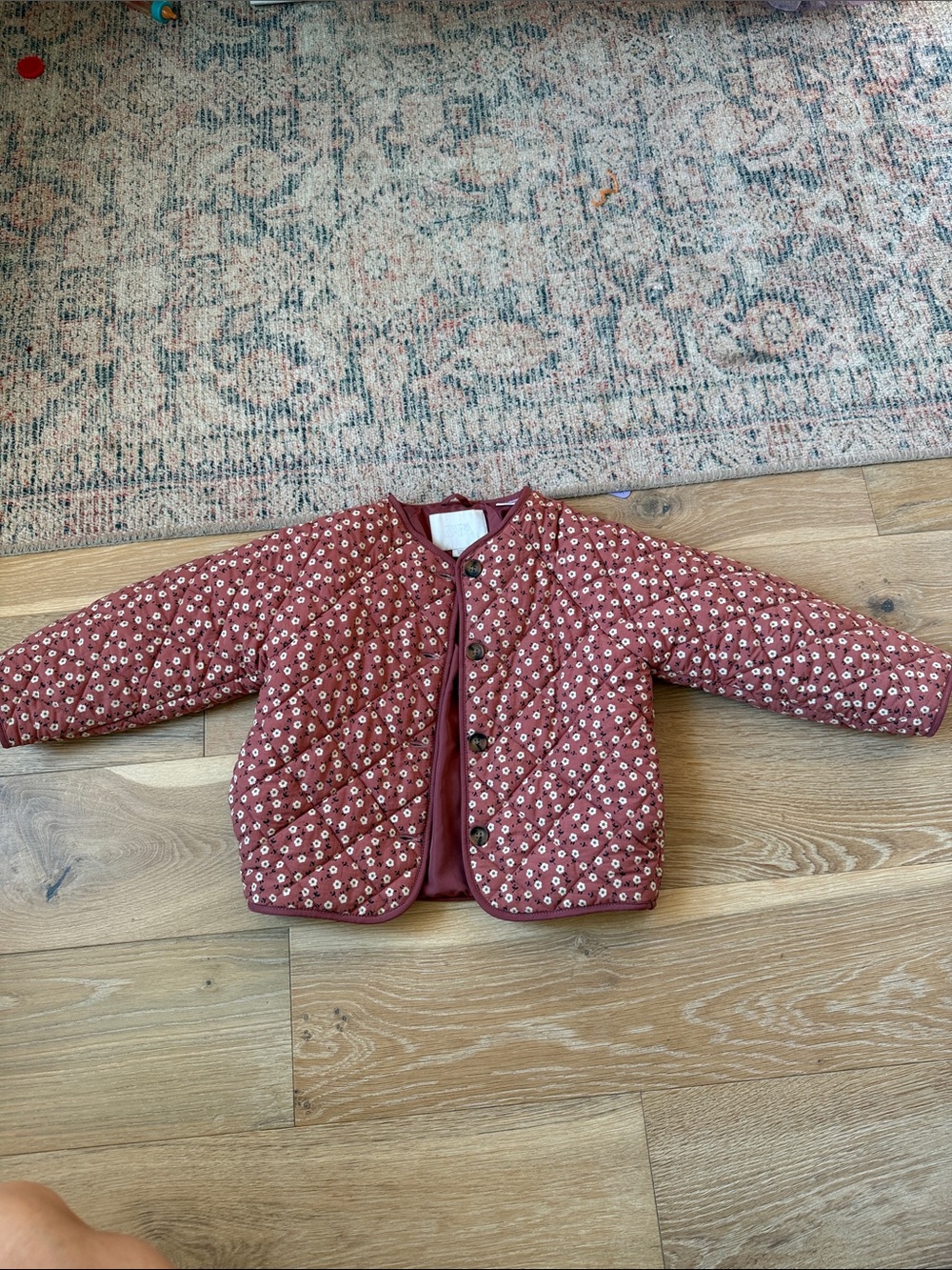 Zara Girls' Quilted Floral Puffer Jacket in Rust